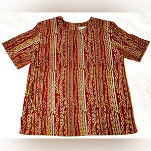 Vintage Kathy Che Chain Pattern Red Top 1980’s w/ Shoulder Pads Intact Size M